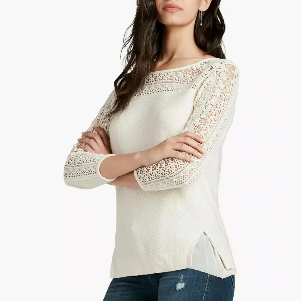 Lucky Brand Lace Yoke Sweater - Picture 1 of 8